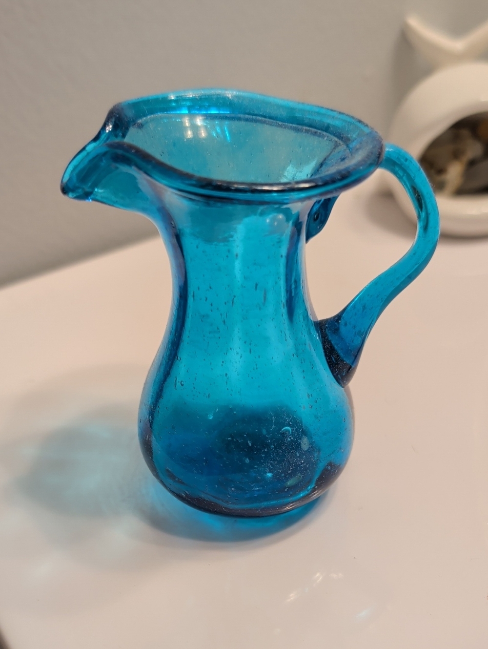 Blue Glass Small Pitcher Vase